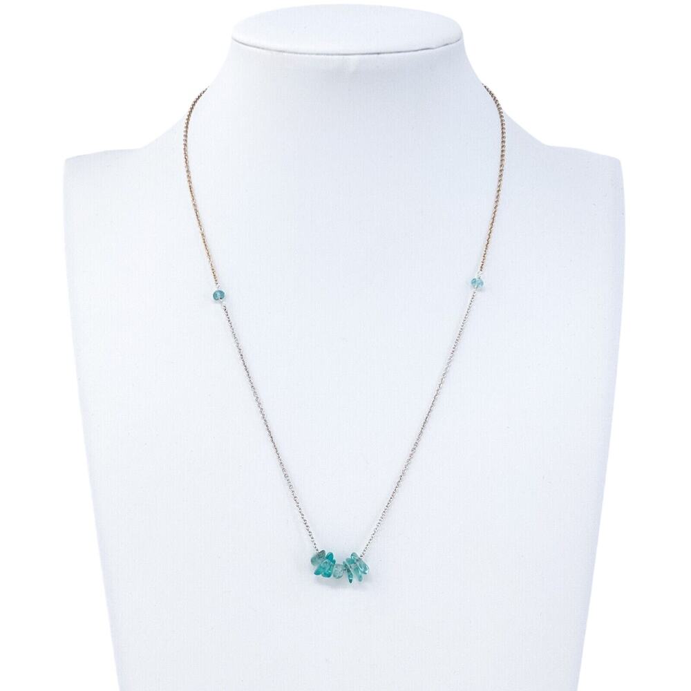 Vintage Silver-Tone Blue Green Sea Glass Beaded Necklace 16”